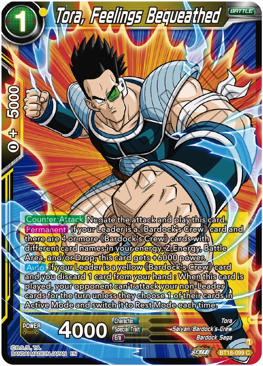 Tora, Feelings Bequeathed (BT18-099) [Dawn of the Z-Legends] | The Time Vault CA