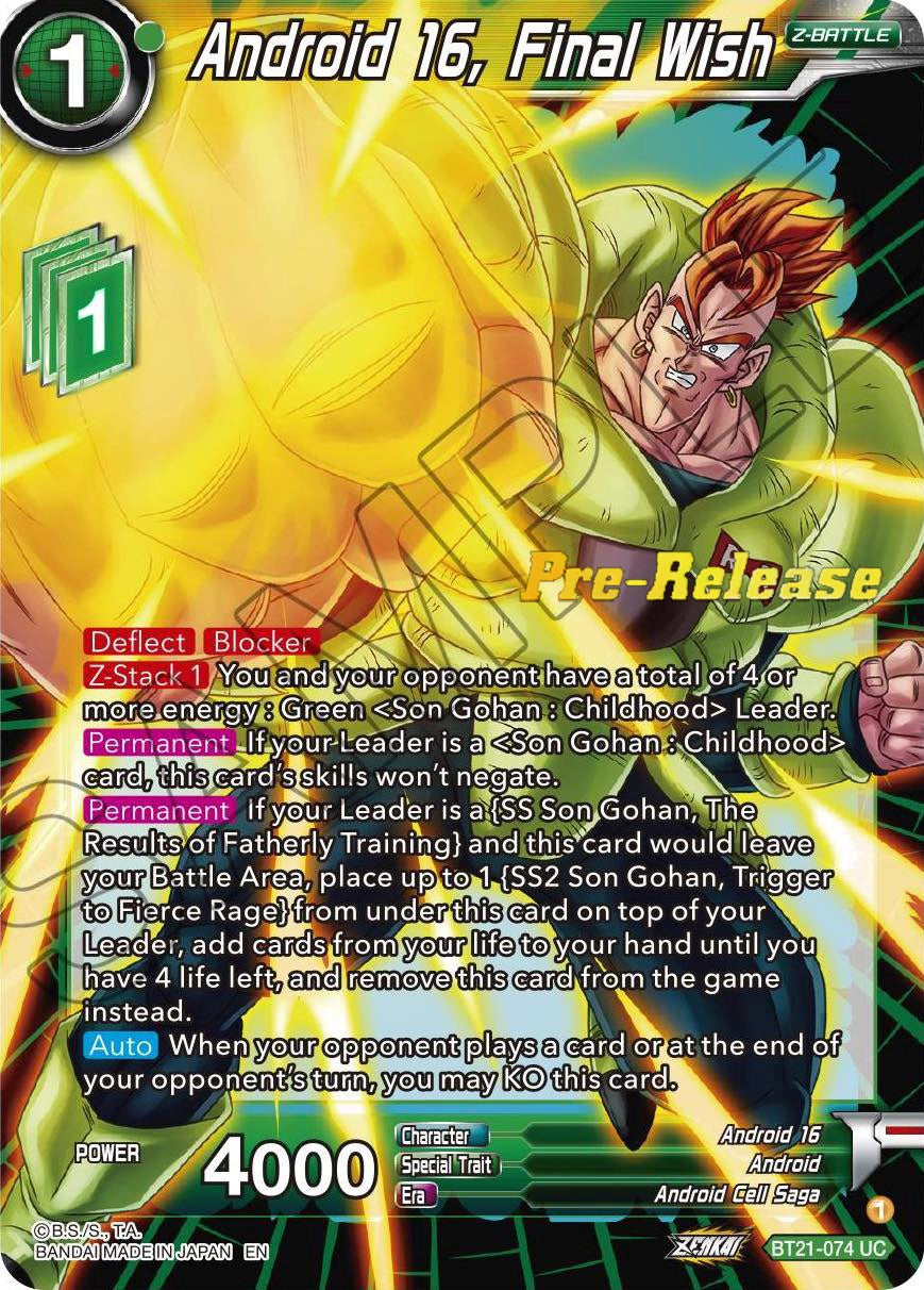 Android 16, Final Wish (BT21-074) [Wild Resurgence Pre-Release Cards] | The Time Vault CA