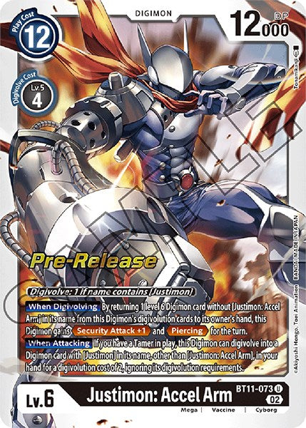 Justimon: Accel Arm [BT11-073] [Dimensional Phase Pre-Release Promos] | The Time Vault CA