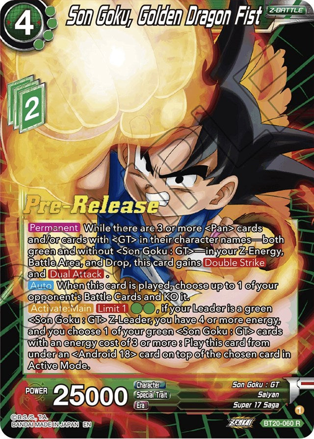 Son Goku, Golden Dragon Fist (BT20-060) [Power Absorbed Prerelease Promos] | The Time Vault CA