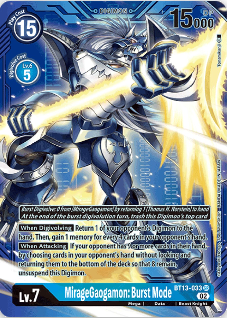 MirageGaogamon: Burst Mode [BT13-033] (Alternate Art with Blue Background) [Versus Royal Knights Booster] | The Time Vault CA