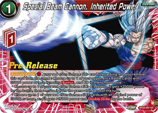 Special Beam Cannon, Inherited Power (BT22-007) [Critical Blow Prerelease Promos] | The Time Vault CA