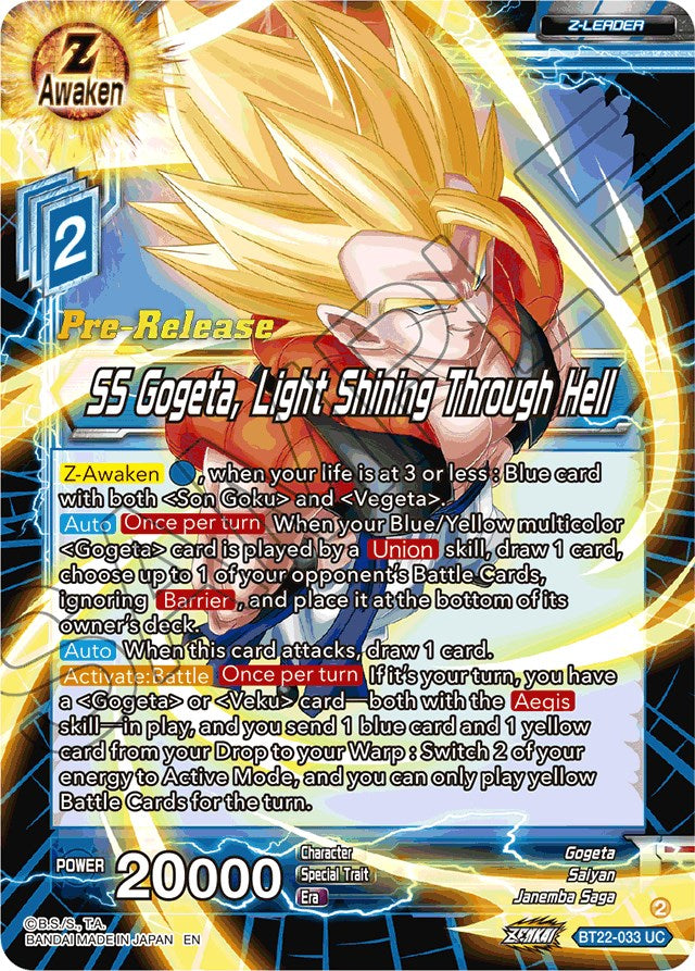 SS Gogeta, Light Shining Through Hell (BT22-033) [Critical Blow Prerelease Promos] | The Time Vault CA