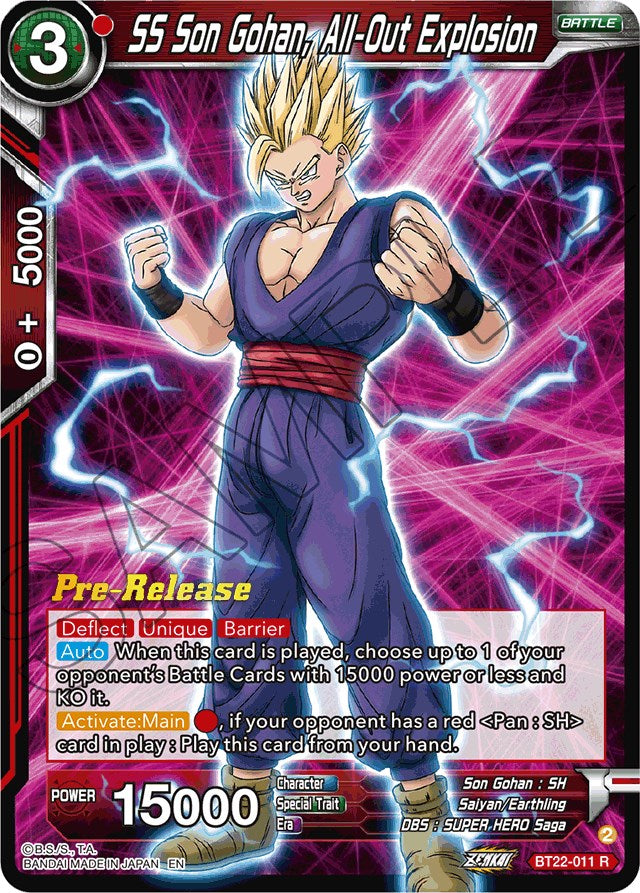 SS Son Gohan, All-Out Explosion (BT22-011) [Critical Blow Prerelease Promos] | The Time Vault CA