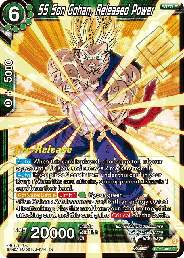 SS Son Gohan, Released Power (BT22-063) [Critical Blow Prerelease Promos] | The Time Vault CA