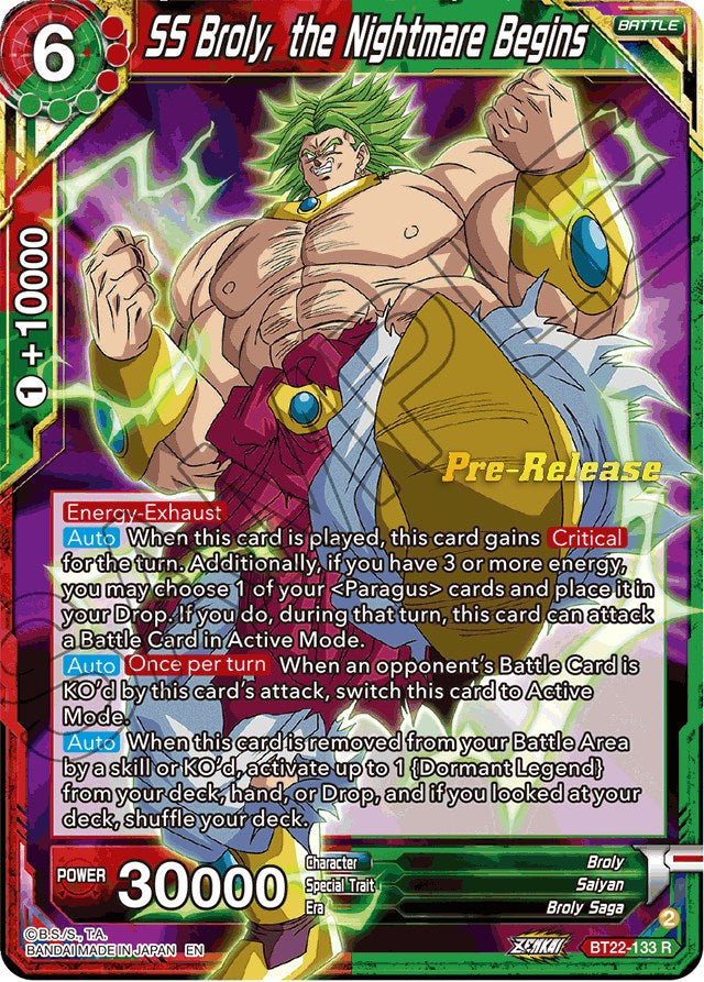 SS Broly, the Nightmare Begins (BT22-133) [Critical Blow Prerelease Promos] | The Time Vault CA