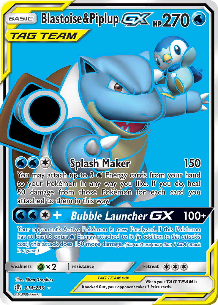 Blastoise & Piplup GX (214/236) [Sun & Moon: Cosmic Eclipse] | The Time Vault CA