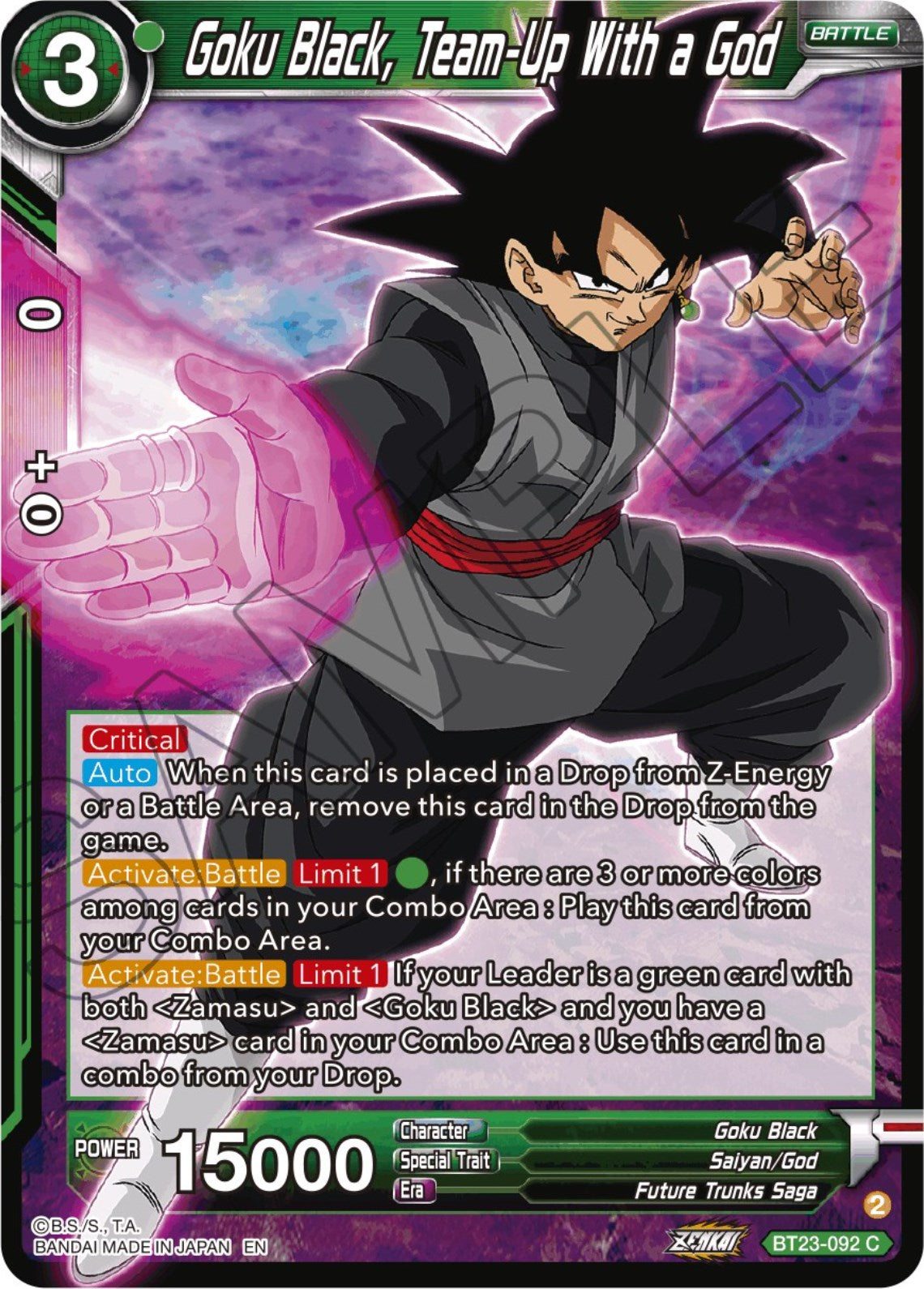 Goku Black, Team-Up With a God (BT23-092) [Perfect Combination] | The Time Vault CA
