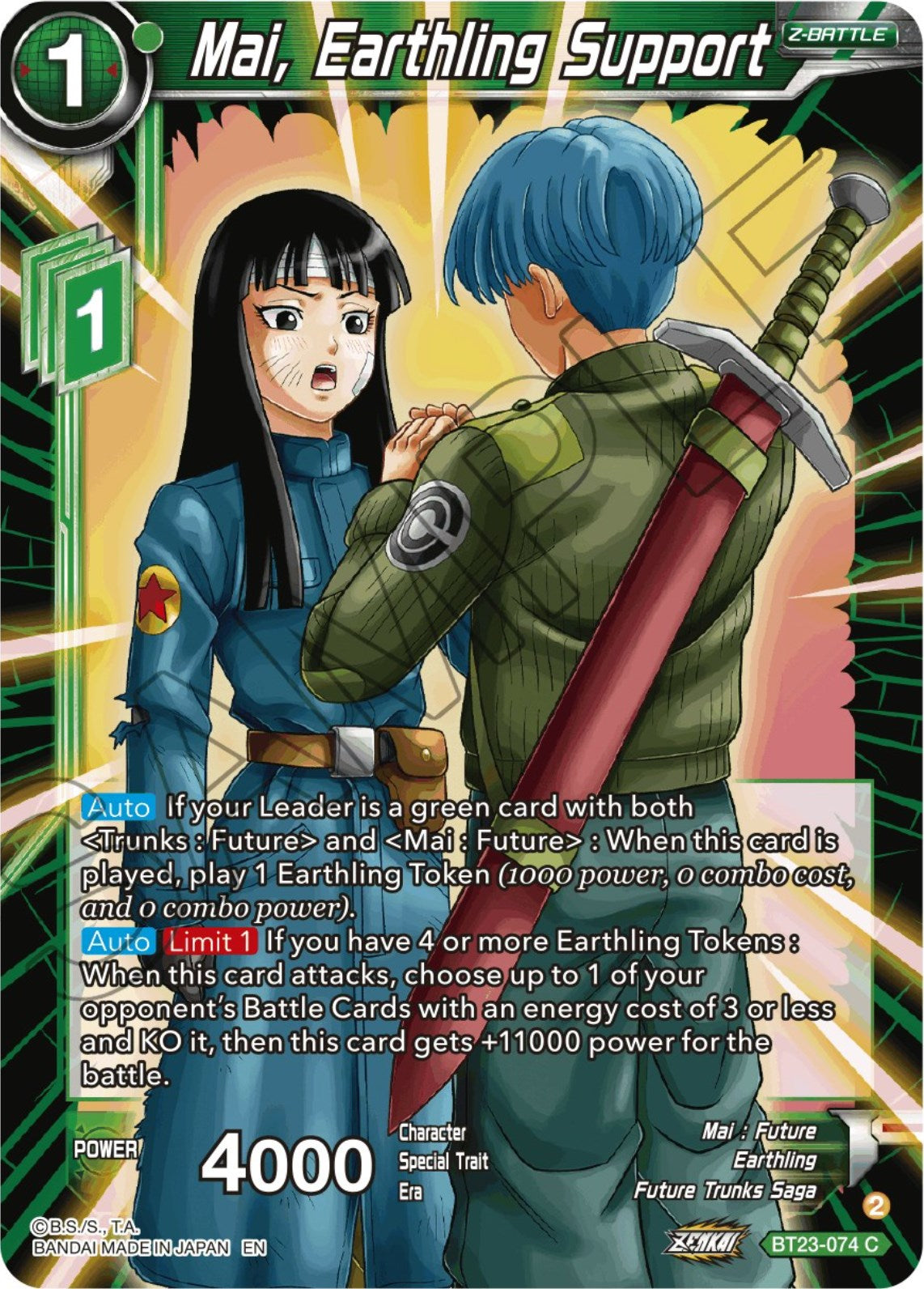 Mai, Earthling Support (BT23-074) [Perfect Combination] | The Time Vault CA