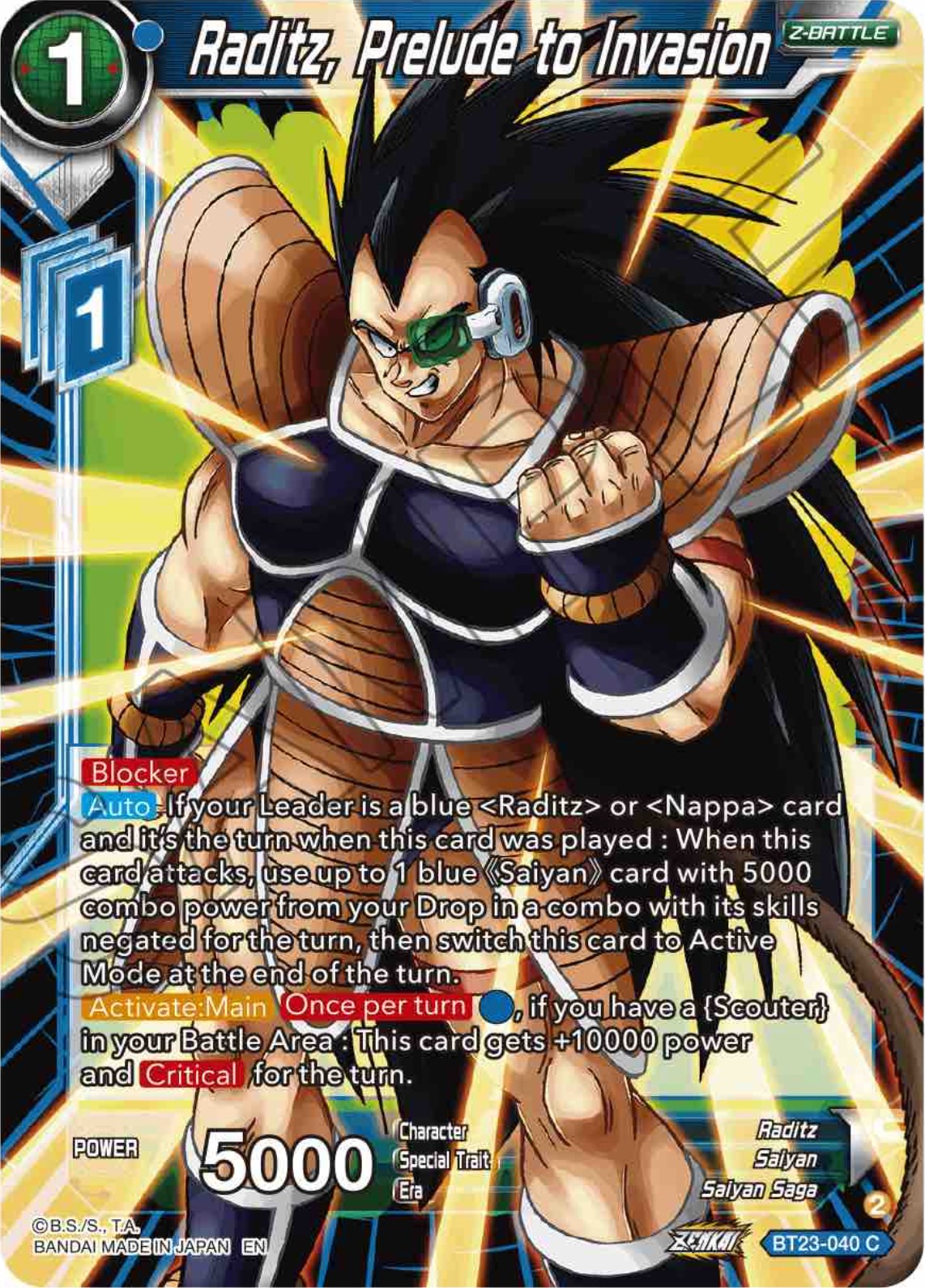 Raditz, Prelude to Invasion (BT23-040) [Perfect Combination] | The Time Vault CA