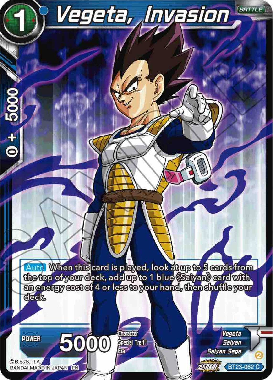 Vegeta, Invasion (BT23-062) [Perfect Combination] | The Time Vault CA