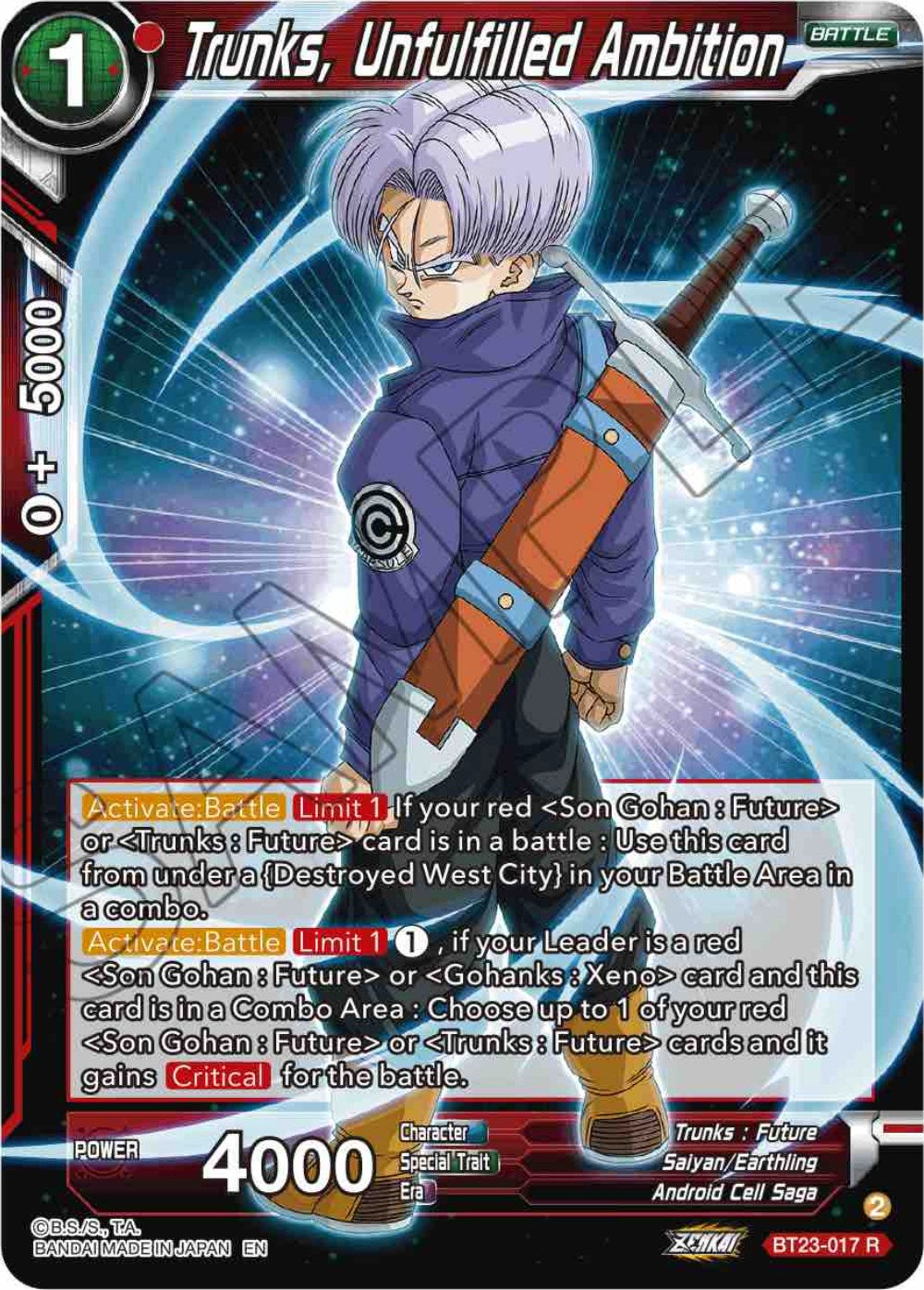 Trunks, Unfulfilled Ambition (BT23-017) [Perfect Combination] | The Time Vault CA