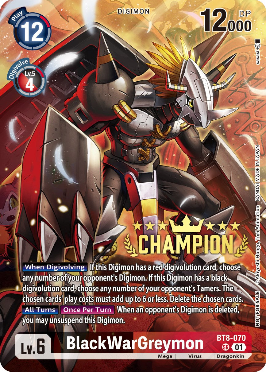 BlackWarGreymon [BT8-070] (Digimon 3-On-3 November 2023 Champion) [New Awakening] | The Time Vault CA