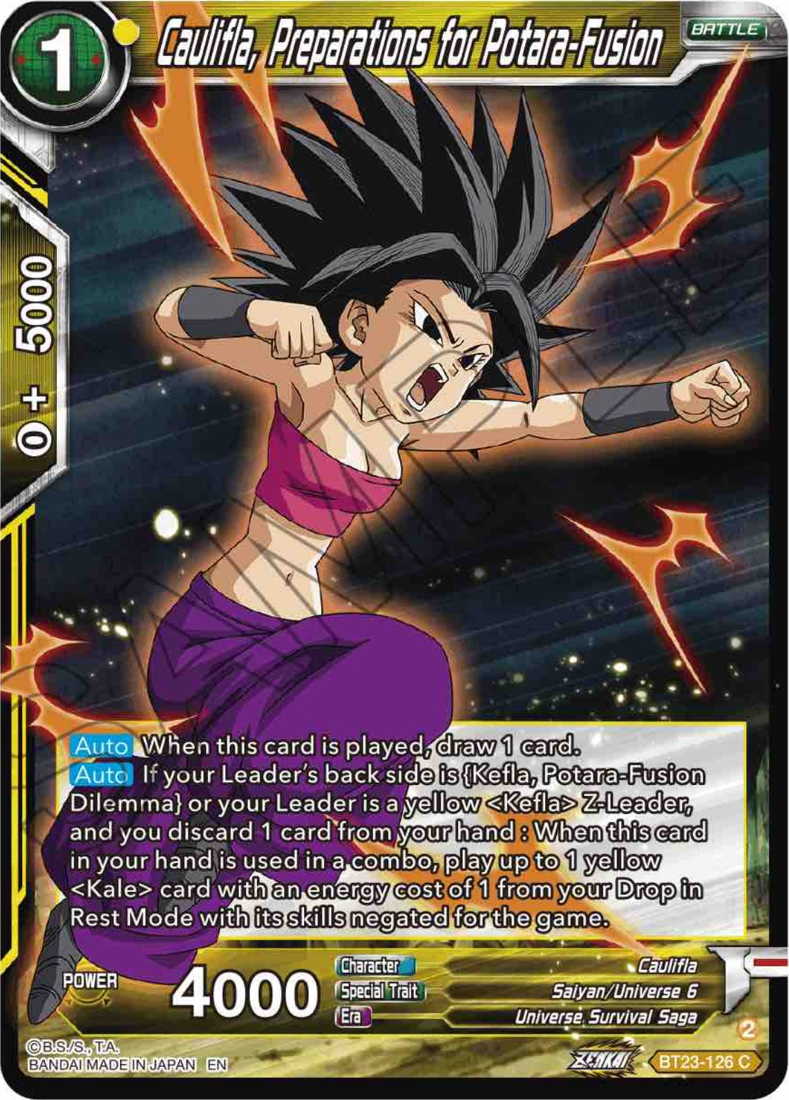 Caulifla, Preparations for Potara-Fusion (BT23-126) [Perfect Combination] | The Time Vault CA