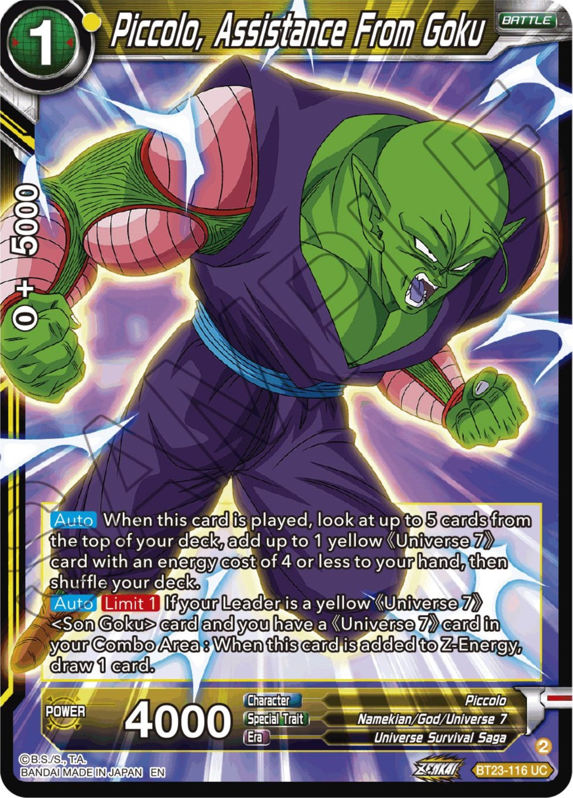 Piccolo, Assistance From Goku (BT23-116) [Perfect Combination] | The Time Vault CA