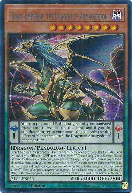 Chaos Emperor, the Dragon of Armageddon (Silver) [BLC1-EN026] Ultra Rare | The Time Vault CA