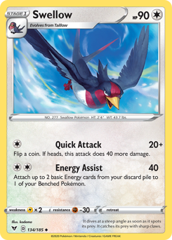 Swellow (134/185) [Sword & Shield: Vivid Voltage] | The Time Vault CA