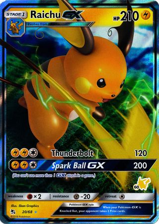 Raichu GX (20/68) (Pikachu Stamp #60) [Battle Academy 2020] | The Time Vault CA