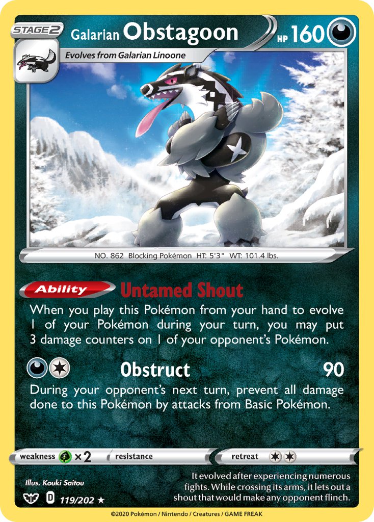 Galarian Obstagoon (119/202) (Theme Deck Exclusive) [Sword & Shield: Base Set] | The Time Vault CA