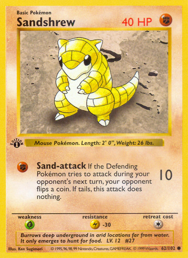 Sandshrew (62/102) (Shadowless) [Base Set 1st Edition] | The Time Vault CA