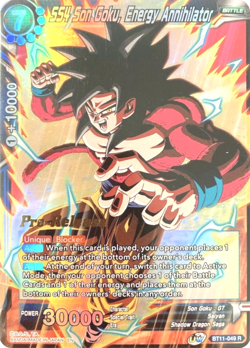 SS4 Son Goku, Energy Annihilator (BT11-049) [Vermilion Bloodline Prerelease Promos] | The Time Vault CA