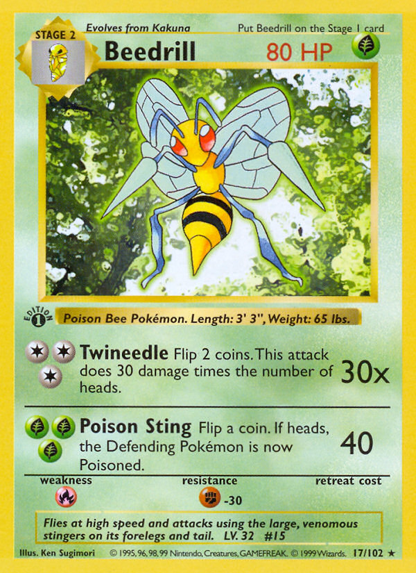 Beedrill (17/102) (Shadowless) [Base Set 1st Edition] | The Time Vault CA