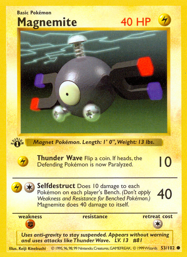 Magnemite (53/102) (Shadowless) [Base Set 1st Edition] | The Time Vault CA