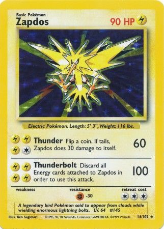 Zapdos (16/102) [Base Set Unlimited] | The Time Vault CA