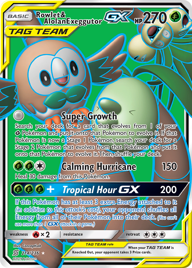 Rowlet & Alolan Exeggutor GX (214/236) [Sun & Moon: Unified Minds] | The Time Vault CA