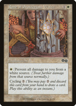 Rune of Protection: White [Urza's Saga] | The Time Vault CA