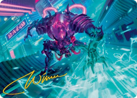 Surgehacker Mech Art Card (Gold-Stamped Signature) [Kamigawa: Neon Dynasty Art Series] | The Time Vault CA