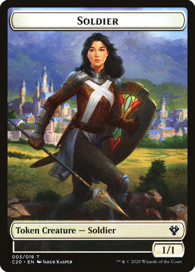 Human Soldier (005) // Drake Double-sided Token [Commander 2020 Tokens] | The Time Vault CA