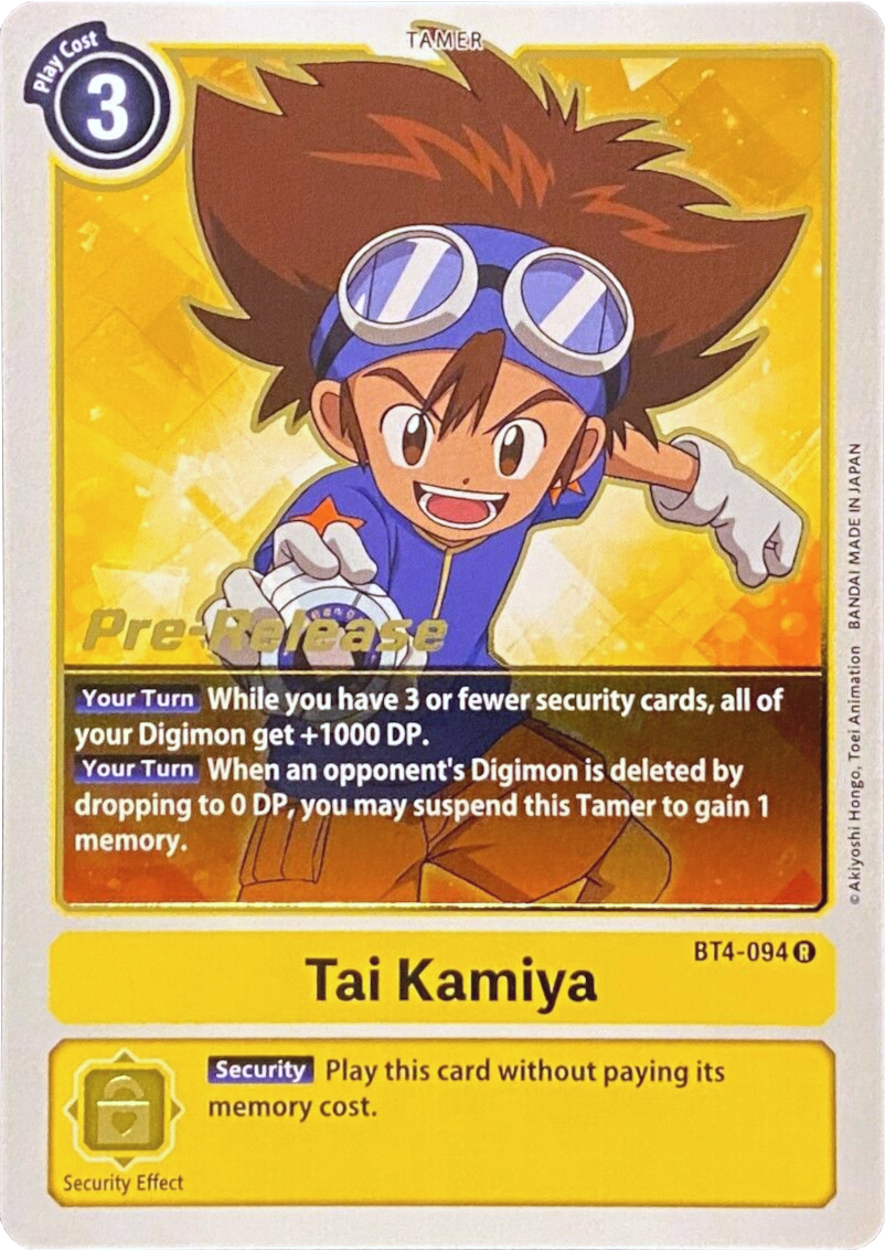 Tai Kamiya [BT4-094] [Great Legend Pre-Release Promos] | The Time Vault CA