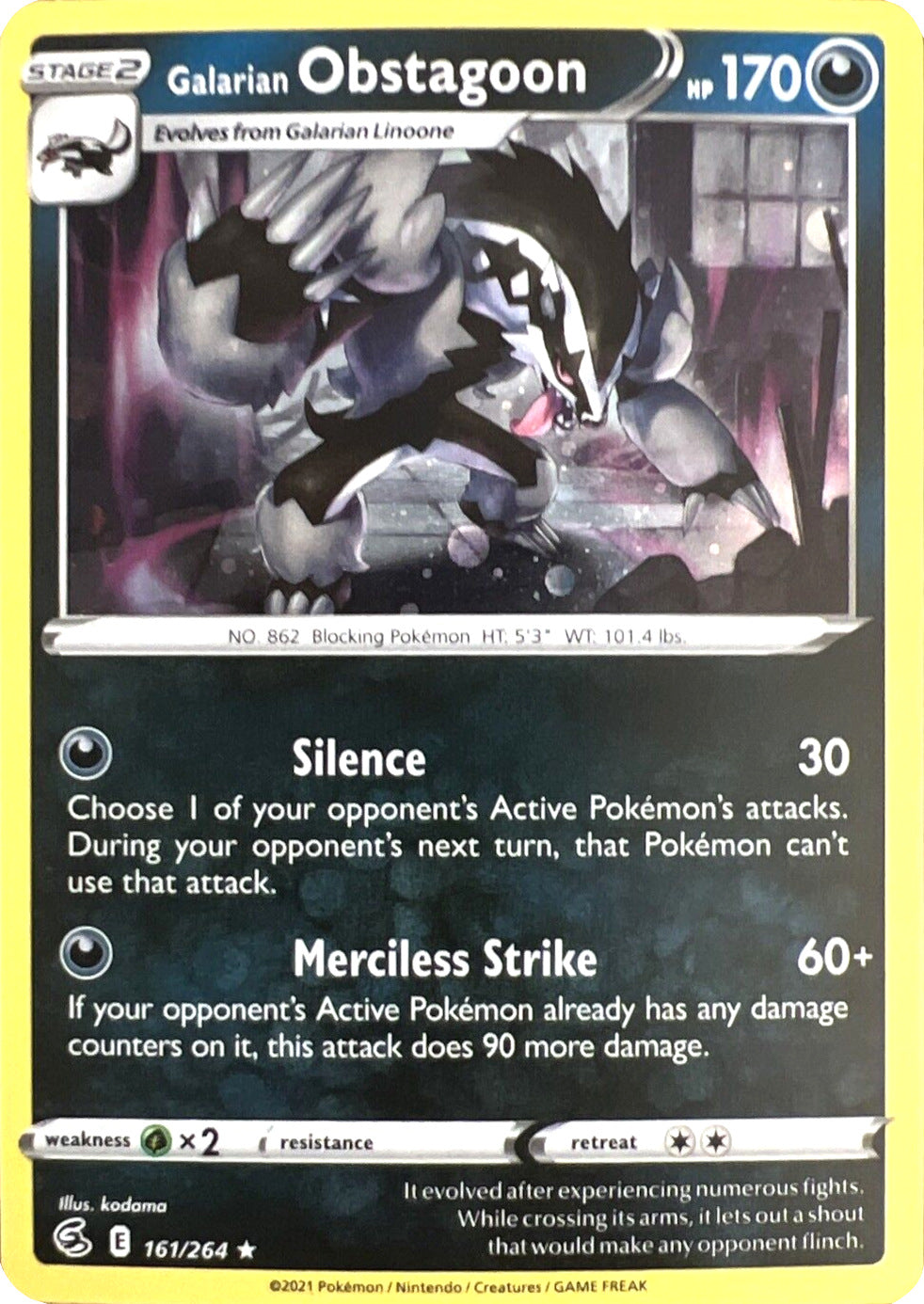 Galarian Obstagoon (161/264) (Cosmos Holo) [Sword & Shield: Fusion Strike] | The Time Vault CA