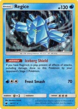 Regice (28/111) (Cosmos Holo) [Sun & Moon: Crimson Invasion] | The Time Vault CA
