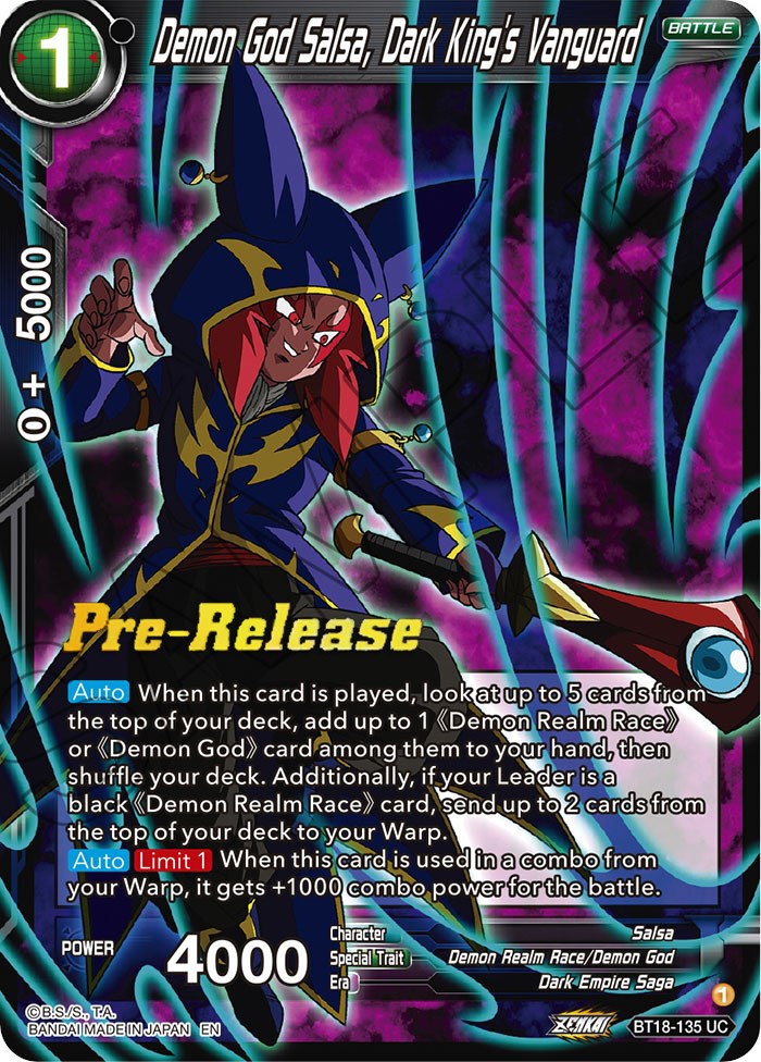 Demon God Salsa, Dark King's Vanguard (BT18-135) [Dawn of the Z-Legends Prerelease Promos] | The Time Vault CA