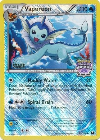 Vaporeon (25/108) (State Province Championship 2013 Promo Staff) [Black & White: Dark Explorers] | The Time Vault CA