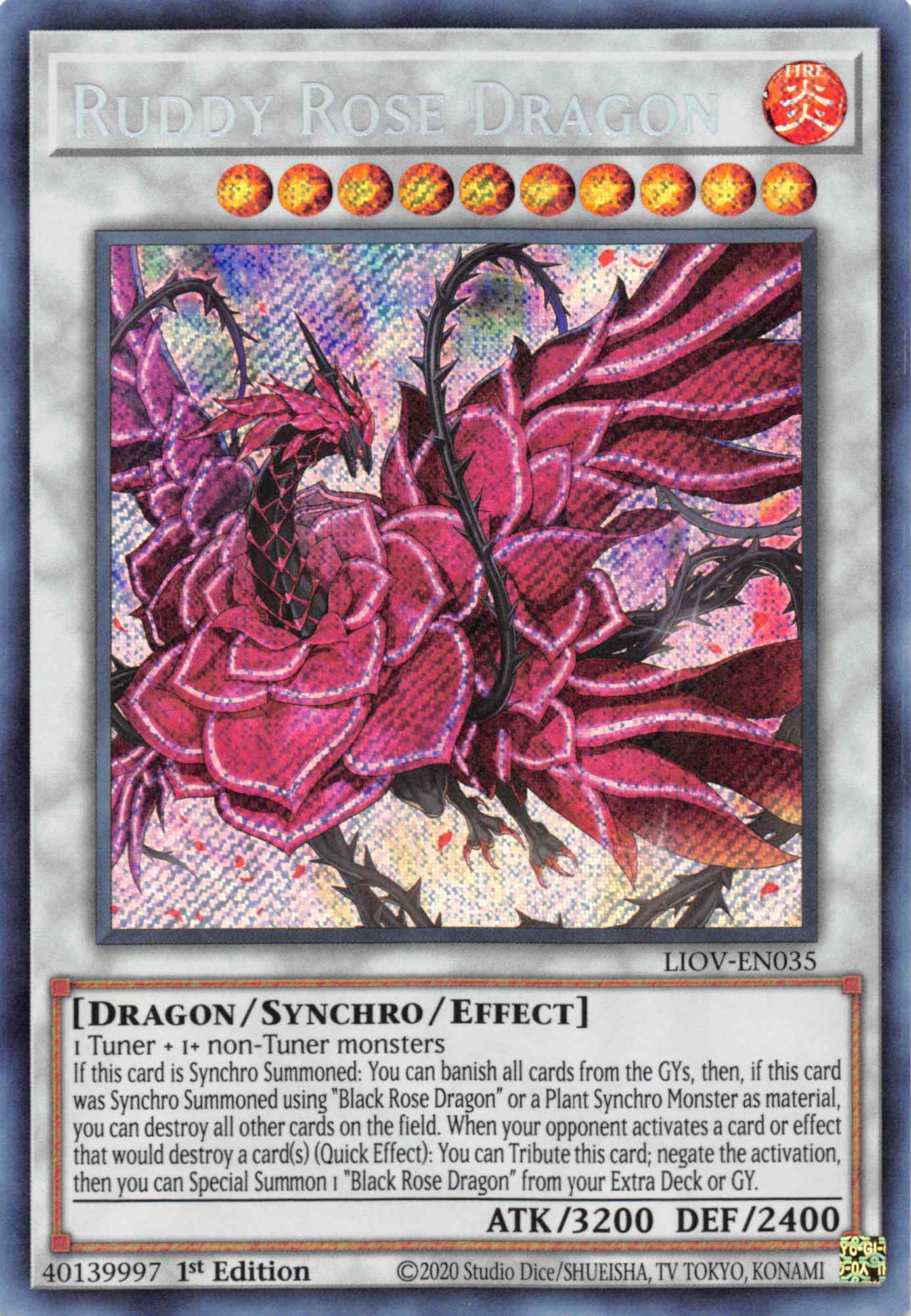 Ruddy Rose Dragon [LIOV-EN035] Secret Rare | The Time Vault CA