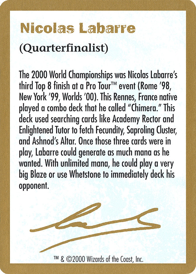 Nicolas Labarre Bio [World Championship Decks 2000] | The Time Vault CA