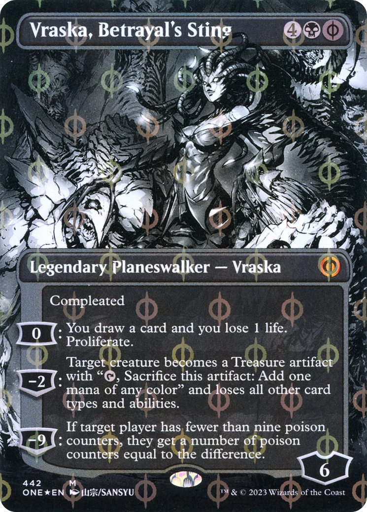 Vraska, Betrayal's Sting (Borderless Manga Step-and-Compleat Foil) [Phyrexia: All Will Be One] | The Time Vault CA