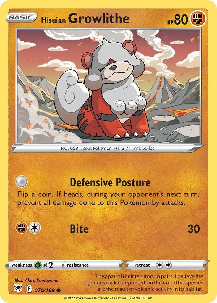 Hisuian Growlithe (070/189) (Theme Deck Exclusive) [Sword & Shield: Astral Radiance] | The Time Vault CA