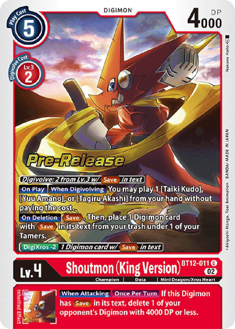 Shoutmon (King Version) [BT12-011] [Across Time Pre-Release Cards] | The Time Vault CA