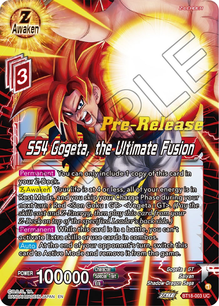 SS4 Gogeta, the Ultimate Fusion (BT18-003) [Dawn of the Z-Legends Prerelease Promos] | The Time Vault CA