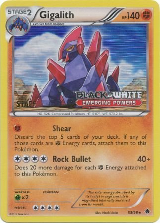 Gigalith (53/98) (Staff Prerelease Promo) [Black & White: Black Star Promos] | The Time Vault CA