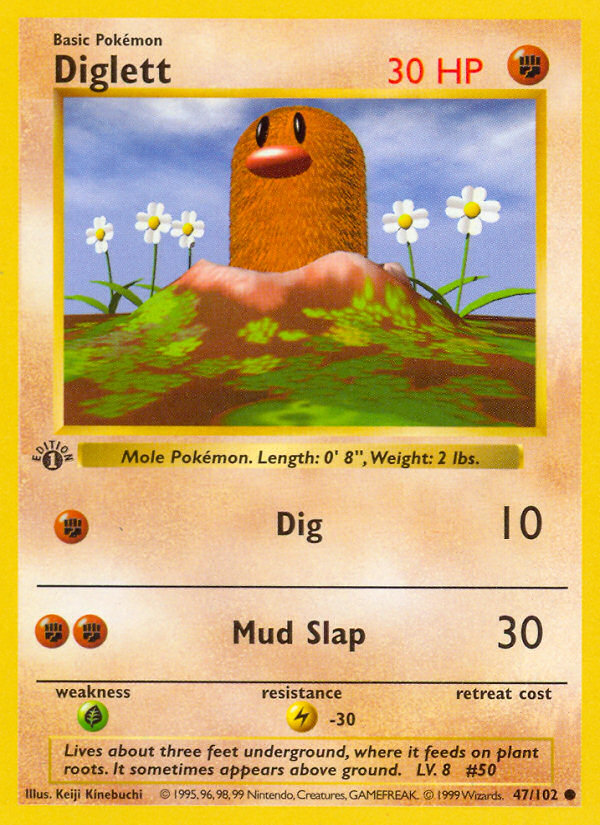 Diglett (47/102) (Shadowless) [Base Set 1st Edition] | The Time Vault CA