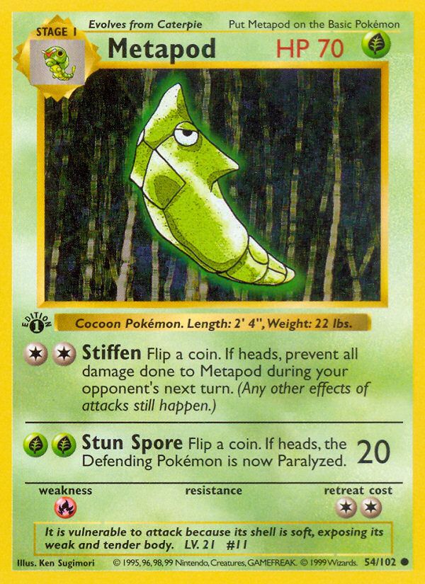 Metapod (54/102) (Shadowless) [Base Set 1st Edition] | The Time Vault CA