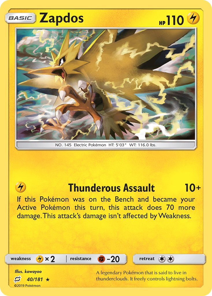 Zapdos (40/181) (Theme Deck Exclusive) [Sun & Moon: Team Up] | The Time Vault CA
