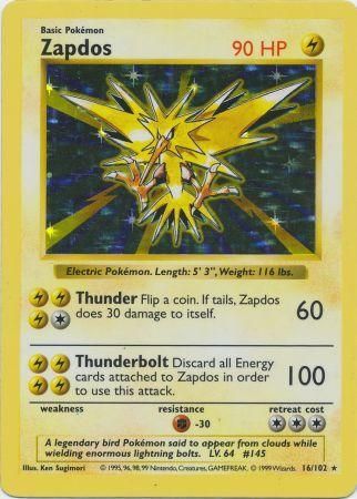 Zapdos (16/102) [Base Set Shadowless Unlimited] | The Time Vault CA