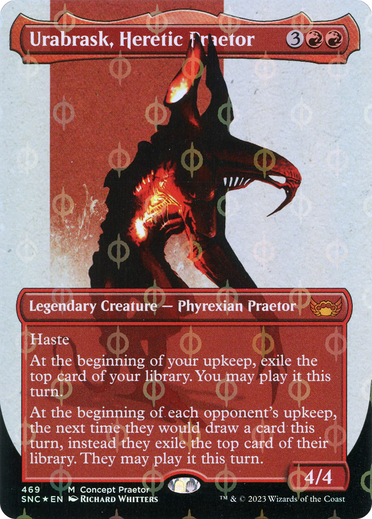 Urabrask, Heretic Praetor (Borderless Concept Praetors Step-and-Compleat Foil) [Phyrexia: All Will Be One] | The Time Vault CA