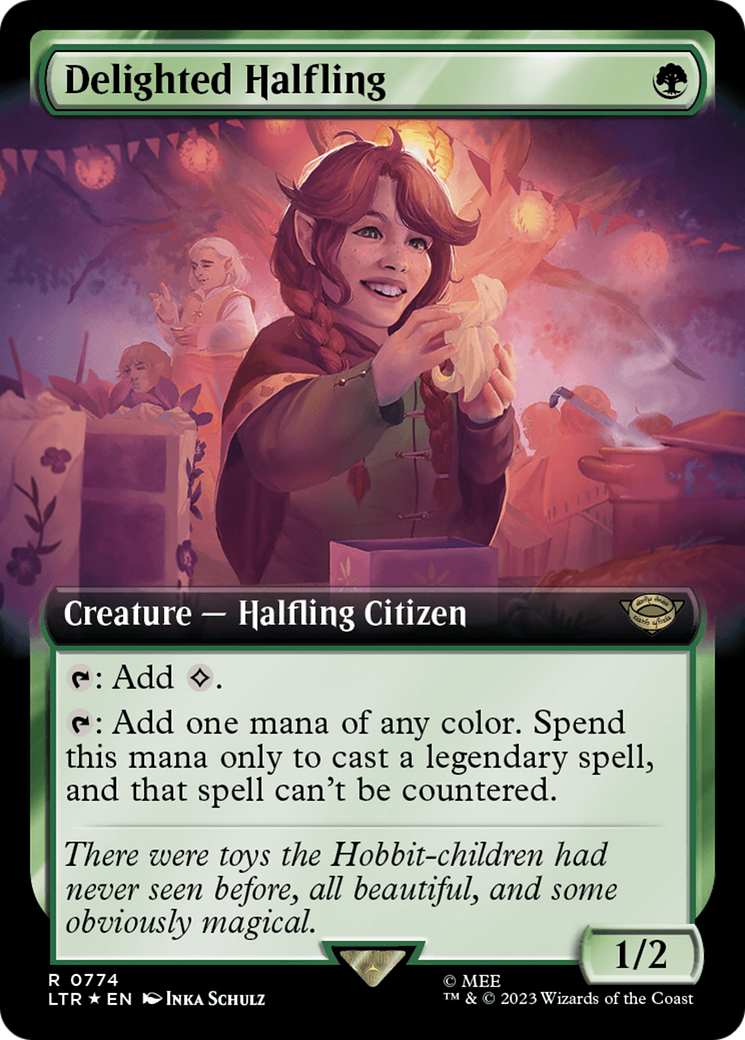 Delighted Halfling (Extended Art) (Surge Foil) [The Lord of the Rings: Tales of Middle-Earth] | The Time Vault CA